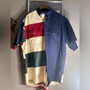 VTG Wrangler Mens 17 1/2 Striped Cowboy Cut X Long Tail Single Needle Tailoring